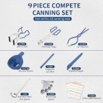 Canning Supplies Starter Kit,Canning Kit for Beginners of 9 with Jar Lifter，Wide Mouth Funnel,Wrench,Tongs,Lid Lifter,Bubble Popper,Canning Labels,ladle,Measuring spoon-Blue