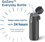 PHILIPS Filtered Water Bottle, Insulated Stainless Steel Water Purifier Bottle for Daily Life & Travel, BPA Free with GoZero Everyday Filter for Cleaner & Tastier Tap Water, Keeps Cold, 18.6 oz Gray