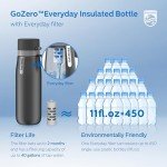 PHILIPS Filtered Water Bottle, Insulated Stainless Steel Water Purifier Bottle for Daily Life & Travel, BPA Free with GoZero Everyday Filter for Cleaner & Tastier Tap Water, Keeps Cold, 18.6 oz Gray