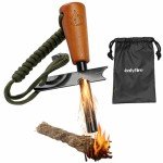 Fire Starter Survival Tool, Ferro Rod Kit with Striker, Paracord Wrist Lanyard, Wood Handle, Tinder Wick, Pouch, Waterproof Flint and Steel Fire Starter for Camping, Hiking and Backpacking Gear