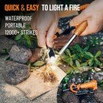 Fire Starter Survival Tool, Ferro Rod Kit with Striker, Paracord Wrist Lanyard, Wood Handle, Tinder Wick, Pouch, Waterproof Flint and Steel Fire Starter for Camping, Hiking and Backpacking Gear