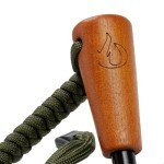 Fire Starter Survival Tool, Ferro Rod Kit with Striker, Paracord Wrist Lanyard, Wood Handle, Tinder Wick, Pouch, Waterproof Flint and Steel Fire Starter for Camping, Hiking and Backpacking Gear