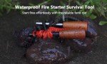 Fire Starter Survival Tool, Ferro Rod Kit with Striker, Paracord Wrist Lanyard, Wood Handle, Tinder Wick, Pouch, Waterproof Flint and Steel Fire Starter for Camping, Hiking and Backpacking Gear