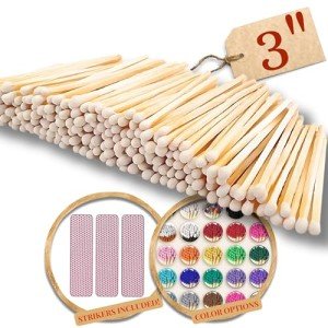 100 Count - 3" Long White Color Matches | Three Inch Coloful Loose Wooden Safety Match Sticks for Candle Display | Refill Decorative Jar Holder Bottle | Striker Included