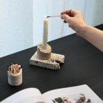Match Holder with Striker - Set of 2 - Handmade Travertine Match Box for All Matches - Matches in a jar for Bathroom Candle - Cute Home Decor - Matches Not Included
