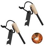 LAIYOHO 2-Pack Portable Outdoor Magnesium Fire Starter Kit with Handcrafted Wooden Handle - Reusable Camping Fire Igniter Stick for Outdoor Camping, Hiking, and Survival