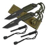Survivor HK-106320-2 HK-106320 Series Fixed Blade Outdoor Knife, Tanto Blade, Cord-Wrapped Handle, 7" Overall, Green (Pack of 2)
