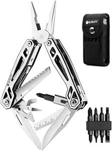 BIBURY 21-in-1 Multitool Pliers, Multi-Purpose Pocket Knife Pliers with Screwdriver Sleeve, 420 Foldable Stainless Steel Safety Locking Design Multi-tool for Survival, Camping, Fishing and Home Repair