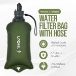 LoGest Portable Foldable Water Filter Bag with Hose - Portable Personal Water Filtration Survival - for Emergency Kits Outdoor Activities and Hiking - Water Filter Camping Travel Survival Backpacking