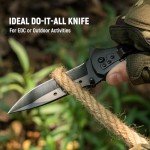 KEXMO Pocket Knife for Men - 3.46" Sharp Blade Wood Handle Pocket Folding Knives with Clip, Glass Breaker - EDC Knives for Hunting Camping Survival Outdoor Fishing Hiking Women Men, Black