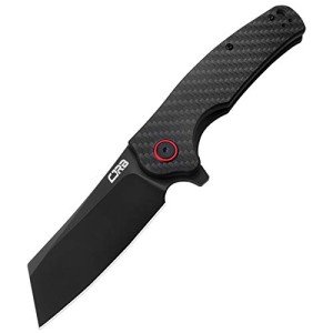 CJRB Crag Folding Pocket Knife, 3.43" AR-RPM9 Steel Blade Carbon Fiber Handle EDC Knife with Pocket Clip for Men Women Camping Survival Hiking, Black (J1904)