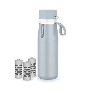 PHILIPS Filtered Water Bottle, Insulated Stainless Steel Water Bottles with Filter, Replaces 450 Plastic Bottle with 3 GoZero Everyday Water Filter, BPA-Free Filter Bottle, Keeps Cold/Hot,18.6oz
