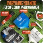 Practical Survival Gravity Water Filtration System – 2 High Capacity Lightweight Hanging Bags for Backpacking, Camping, Survival, Hiking, Hunting - Dirty, Clean Water Bags and Water Filter Included