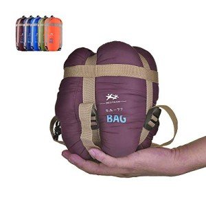 WERTYCITY Warm Weather Sleeping Bag - Portable, Waterproof, Compact Lightweight, Packable with Compression Sack for Camping Backpacking Hiking, for Kids, Teens Adults - Spring Summer Fall(Claret Red)