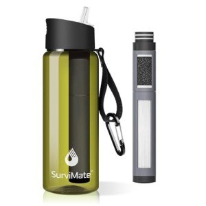 SurviMate 5-Stage 0.01μm Ultra-Filtration Filtered Water Bottle, BPA-Free Material, NSF/ANSI 42&372 Certified, Portable Water Filter Bottle for Survival, Camping, Hiking, and Emergency Use