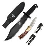 MOSSY OAK 15-inch Survival Bowie Knife & Folding Pocket Knife, Fixed Blade Hunting Knife with Sheath, Sharpener and Fire Starter Inculded, Tactical Knife for Camping, Hunting, Outdoor