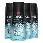 AXE Dual Action Body Spray Deodorant for Long Lasting Odor Protection Cool Ocean All Day Fresh Scent Mens Deodorant Formulated Without Aluminum, 4 Oz (Pack of 4)