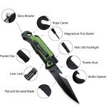 ALBATROSS Professional 6-in-1 Tactical Folding Knife - Survival Multi-Tool with LED Flashlight, Glass Breaker, Fire Starter, Seatbelt cutter - EDC Pocket Knife for Camping, Hunting & Emergency (Green)