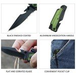ALBATROSS Professional 6-in-1 Tactical Folding Knife - Survival Multi-Tool with LED Flashlight, Glass Breaker, Fire Starter, Seatbelt cutter - EDC Pocket Knife for Camping, Hunting & Emergency (Green)