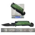 ALBATROSS Professional 6-in-1 Tactical Folding Knife - Survival Multi-Tool with LED Flashlight, Glass Breaker, Fire Starter, Seatbelt cutter - EDC Pocket Knife for Camping, Hunting & Emergency (Green)