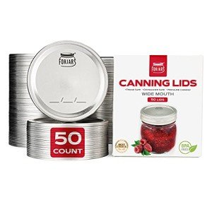 Wide Mouth Canning Lids, 50-Pack – Create Airtight Seals on Mason Jars to Preserve Food for Meal Prep & Emergency Food Storage – 3.4 In. Metal Lids with Silicone Seals – Canning Supplies by FORJARS