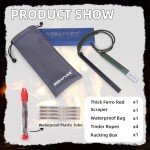 NESAYVER Fire Starter Survival Tool,6 x1/2 in Thick Hexagon Ferro Rod Fire Striker Kit with Paracord Lanyard for Hiking, Camping, Emergency Flint and Steel Up to 20000 Strikes, Tinder Rope Green