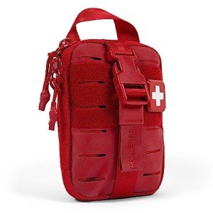My Medic Sidekick - Camping Hiking and Backpacking First Aid Kit - 70 Items - HSA and FSA Eligible - Small Ifak Great for Travel or Motorcycle - Portable Emergency Kit – Red