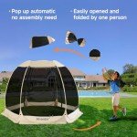 Alvantor Screen House Room Camping Tent Outdoor Canopy Pop Up Sun Shade Hexagon Shelter Mesh Walls Not Waterproof 10'x10' Beige Patent Pending