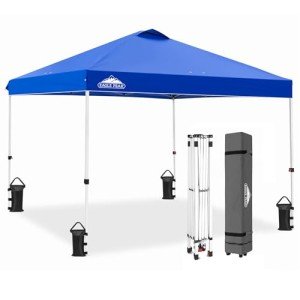EAGLE PEAK Pop Up Canopy Tent with Wheeled Carry Bag, 8 Stakes, 4 Ropes, 4 Weight Bags, Easy Set Up Tent Canopy, 10x10 ft, 100sqft of Shade, Blue