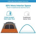 CORE 6 Person Straight Wall Cabin Tent | Portable Camp Tent with Carry Bag for Outdoor Car Camping | Included Gear Loft Organizer for Camping Accessories