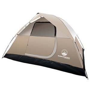 4 Person Camping Tent - Water-Resistant Family Tent for Camping with Removable Rain Fly, Storage Pocket, and Carrying Bag by Wakeman Outdoors (Tan)