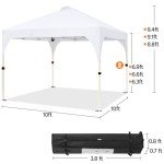 Yaheetech 10x10 Pop Up Canopy Tent with Vent, Easy Set Up Tent, Instant Sun Shelter Canopy with Wheeled Bag, 4 Sandbags, 12 Stakes & 4 Ropes, for Parties, Beach, Outdoor, White
