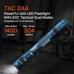 ACEBEAM TAC 2AA EDC Tactical Dual Modes Flashlight Rechargeable, 1400 High Lumens Flashlight, Dual Switch Pocket LED Flashlight, Super Bright Small Flash Light for Emergency, Camping, Home(SFT-25R HI)