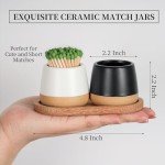 FreeJac Set of 2 Ceramic Match Holder with Striker - Match Container With Wooden Tray Matchstick Holder for Kitchen Bathroom Candle Parlor Modern Home Decor - MATCHES NOT INCLUDED