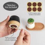 FreeJac Set of 2 Ceramic Match Holder with Striker - Match Container With Wooden Tray Matchstick Holder for Kitchen Bathroom Candle Parlor Modern Home Decor - MATCHES NOT INCLUDED