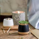 FreeJac Set of 2 Ceramic Match Holder with Striker - Match Container With Wooden Tray Matchstick Holder for Kitchen Bathroom Candle Parlor Modern Home Decor - MATCHES NOT INCLUDED