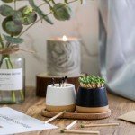 FreeJac Set of 2 Ceramic Match Holder with Striker - Match Container With Wooden Tray Matchstick Holder for Kitchen Bathroom Candle Parlor Modern Home Decor - MATCHES NOT INCLUDED