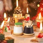 FreeJac Set of 2 Ceramic Match Holder with Striker - Match Container With Wooden Tray Matchstick Holder for Kitchen Bathroom Candle Parlor Modern Home Decor - MATCHES NOT INCLUDED