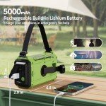 Emergency Radio,5000 NOAA Weather Radio with AM/FM/NOAA/SW,SOS Battery Operated Radio,5 Way Powered Emergency Hand Crank with USB Charger, Flashlight, Reading Lamp, Headphone Jack for Outdoor