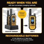 DEWALT DXFRS300 1 Watt Heavy Duty Walkie Talkies - Waterproof, Shock Resistant, Long Range & Rechargeable Two-Way Radio with VOX (6 Pack w/Gang Charger) (DXFRS300-BCH6)