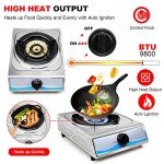 Propane Gas Cooktop，Single Burner Gas Stove Stainless Steel Portable Gas Stove，Auto Ignition Camping Single Burner LPGfor RV, Apartments, Outdoor