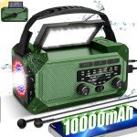 10000mAh Emergency Weather Radio with Solar Charging, Hand Crank Solar Portable AM/FM/NOAA Radio LED Flashlight Reading Lamp Compass Phone Charger SOS Alarm for Outdoor Camping