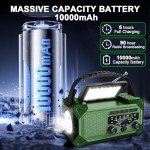 10000mAh Emergency Weather Radio with Solar Charging, Hand Crank Solar Portable AM/FM/NOAA Radio LED Flashlight Reading Lamp Compass Phone Charger SOS Alarm for Outdoor Camping