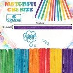Geetery 1000 Pcs Colorful Craft Match Sticks 2 x 0.1 Inch Wooden Matchsticks DIY Matching Craft Match Sticks for Children Adult Crafting Art Making Kids Projects, 6 Colors
