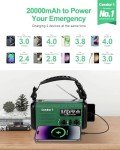 Emergency Crank Radio, 20000mAh / 74000mWh Solar Hand Crank Weather Radio with NOAA/AM/FM, Battery Powered Radio with Cell Phone Charger, Reading Lamp, Flashlight & SOS for Emergencies/Home
