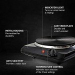 OVENTE Electric Countertop Single Burner, 1000W Cooktop with 7.25 Inch Cast Iron Hot Plate, 5 Level Temperature Control, Compact Cooking Stove and Easy to Clean Stainless Steel Base, Black BGS101B