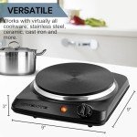 OVENTE Electric Countertop Single Burner, 1000W Cooktop with 7.25 Inch Cast Iron Hot Plate, 5 Level Temperature Control, Compact Cooking Stove and Easy to Clean Stainless Steel Base, Black BGS101B