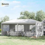 Outsunny 10' x 20' Large Party Tent, Outdoor Event Shelter, Gazebo Canopy with 4 Removable Window Sidewalls for Weddings, White