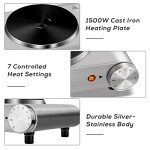 Hot Plate, CUSIMAX Electric Burner 1500W Hot Plate Cooking Single Burner Electric Stove with Heat-up in Seconds Adjustable Temperature Control Silver Stainless Steel Body, Your Kitchen Assistant