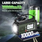 PRUNUS 10000mAh Hand Crank Radio Solar, Battery Powered and USB Charging Emergency Radio, NOAA Weather Radio AM/FM/SW, Torch& Reading Light, SOS Alarm, Power Bank, Compass for Camping 924